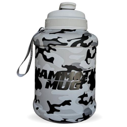 Mammoth Mug 2.5L water bottle in Matte Grey Camo - front view - Canadian hydration brand