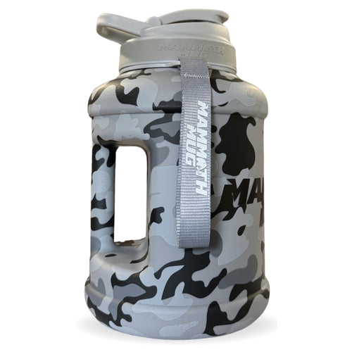 Mammoth Mug 2.5L water bottle in Matte Grey Camo - side view