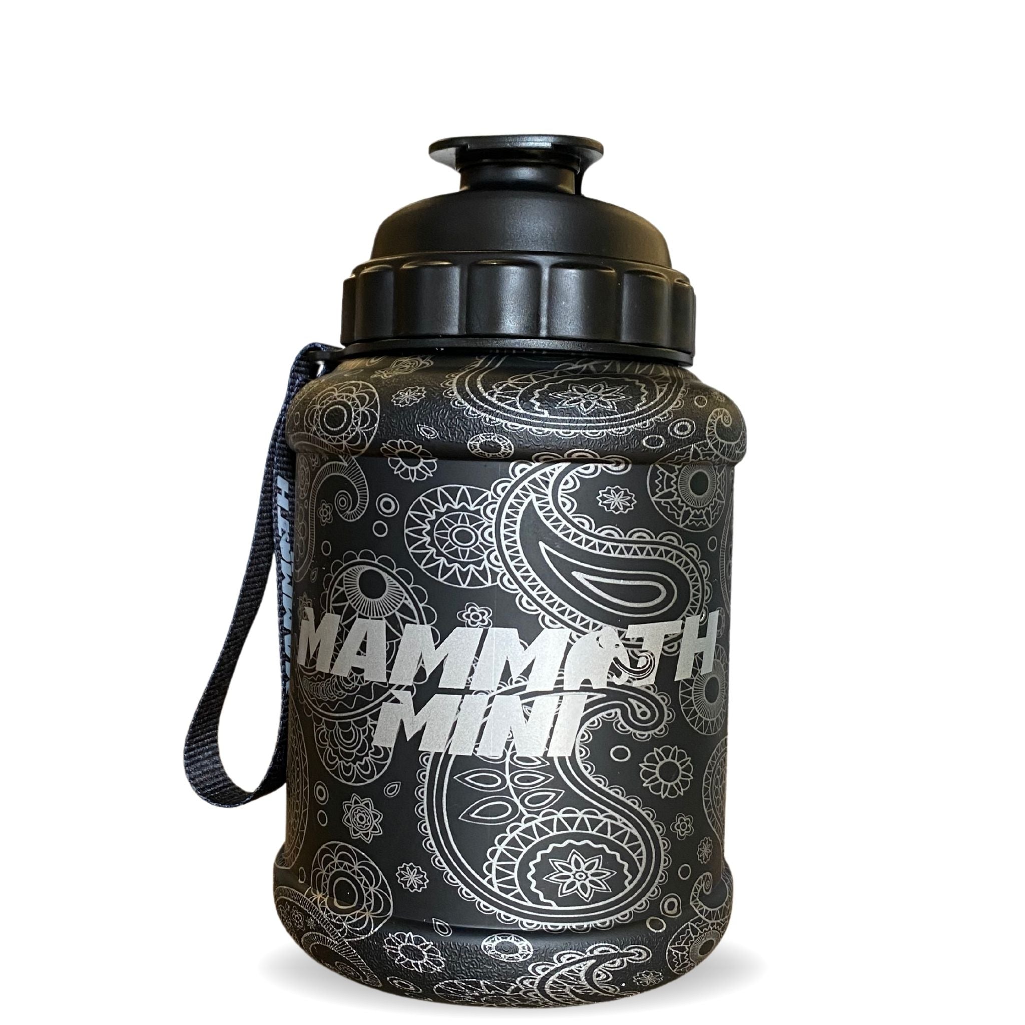 Mammoth Mini 1.5L water bottle in Matte Black Paisley - front view - Canadian hydration brand