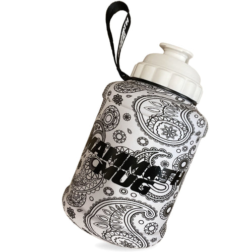 Mammoth Mug 2.5L water bottle in Matte White Paisley - hanging view