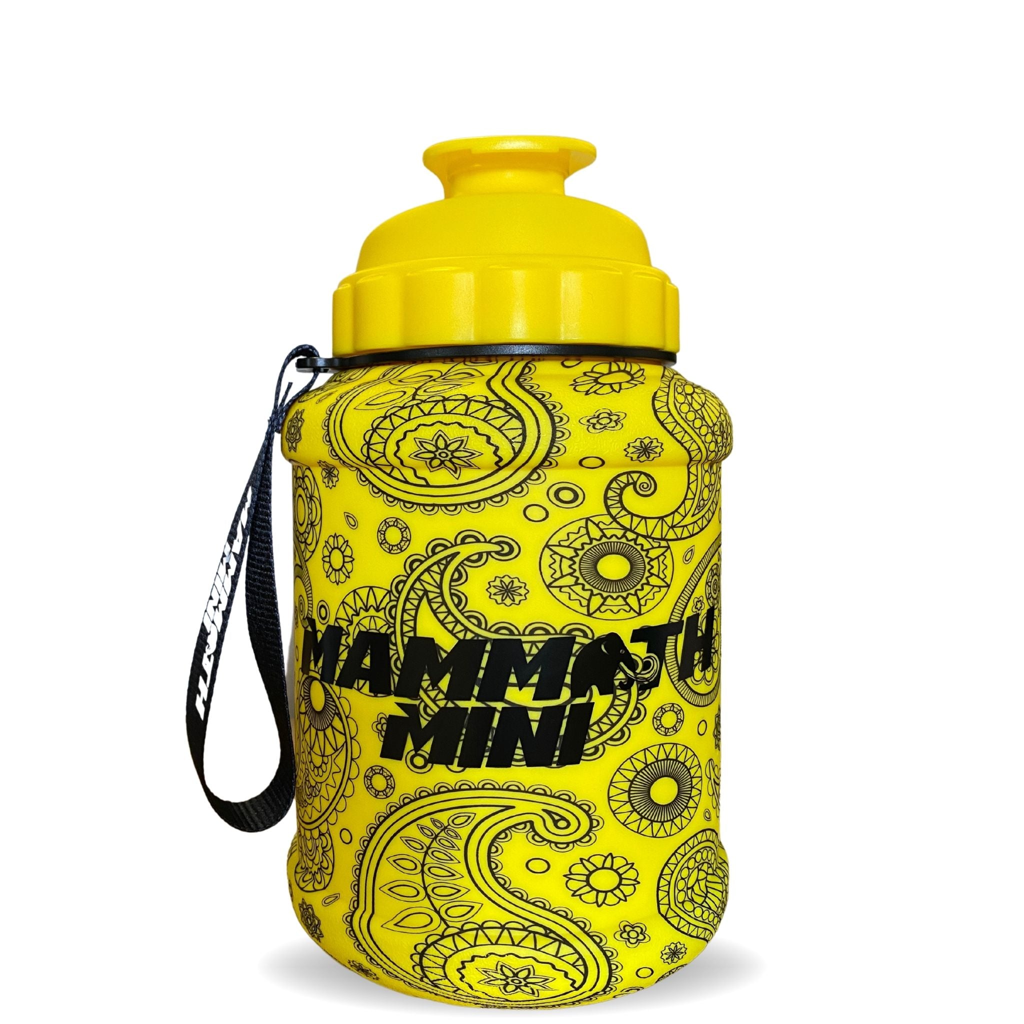 Mammoth Mini 1.5L water bottle in Matte Yellow Paisley - front view - Canadian hydration brand