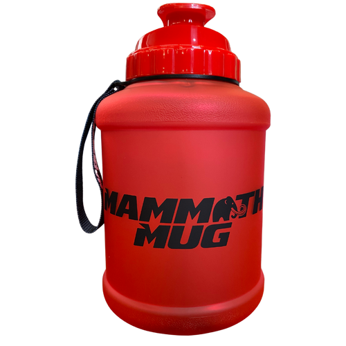 Mammoth Mug 2.5L water bottle in Frosted Red - front view - Canadian hydration brand