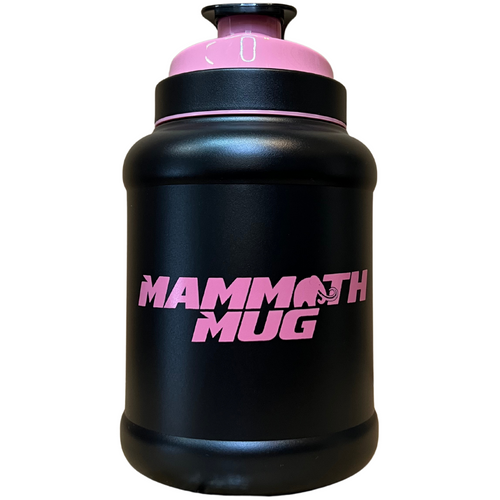 Mammoth Mini 1.5L water bottle in Matte Black w Pink Accents - front view - Canadian hydration brand