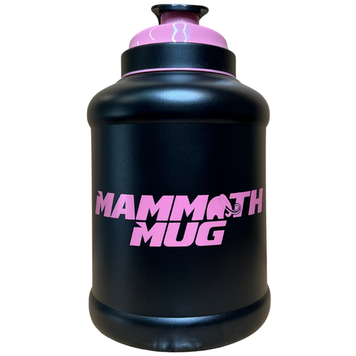 Mammoth Woolly 2.5L insulated water bottle in Matte Black w Pink Accents - front view - Canadian hydration brand
