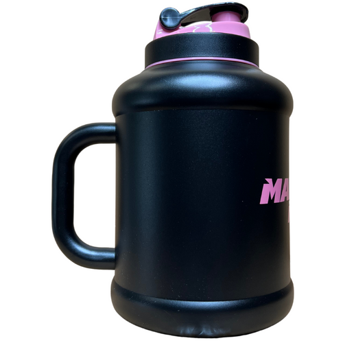 Mammoth Woolly 2.5L insulated water bottle in Matte Black w Pink Accents - side view